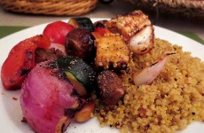 vegan kabob and curry quinoa